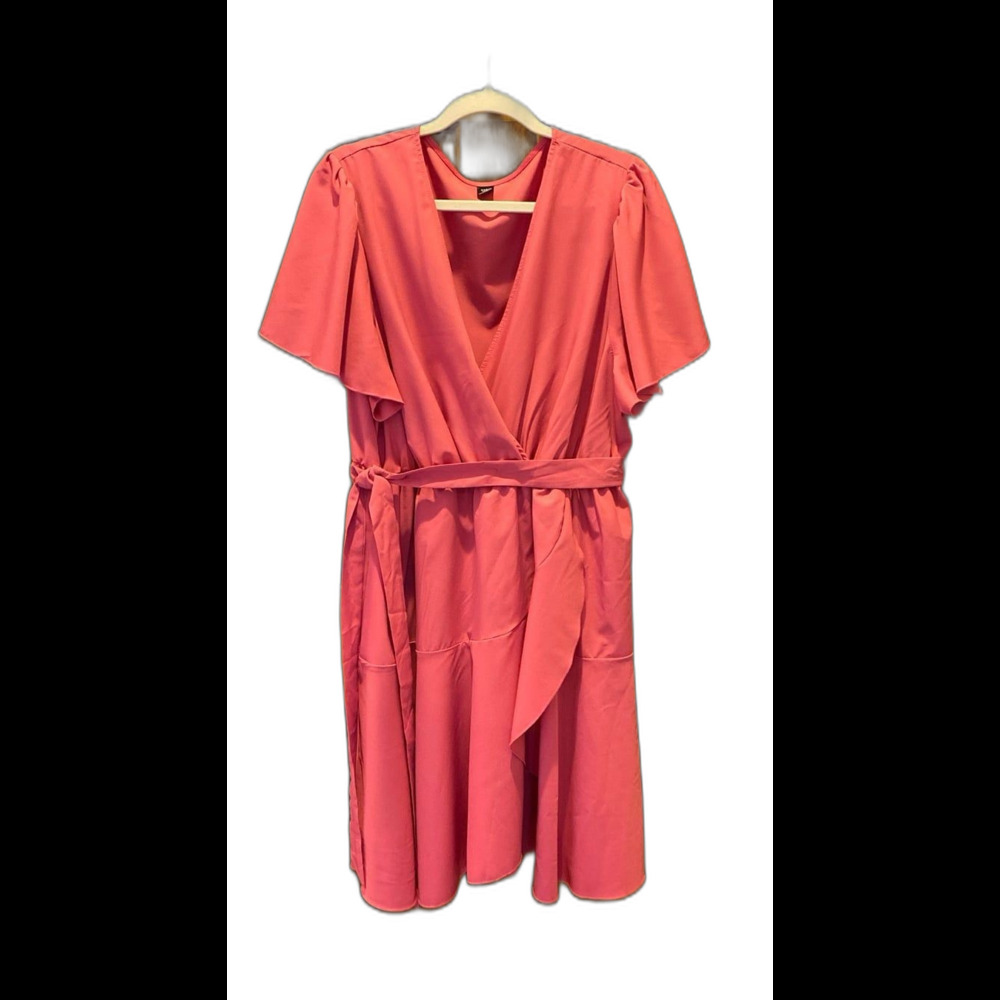 SHEIN Dress Plus size 2 XL Dark‎ Pink Faux Wrap Tiered Style Flutter Sleeve